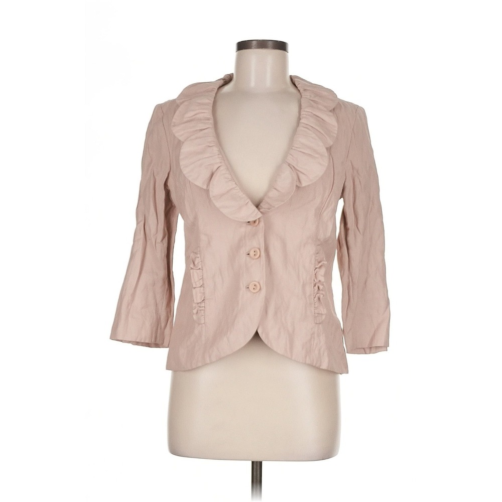 CAbi Blush Petal Pink Sz 8 Ruffled Edge Jacket 3/4 Sleeves Blazer Legally blonde